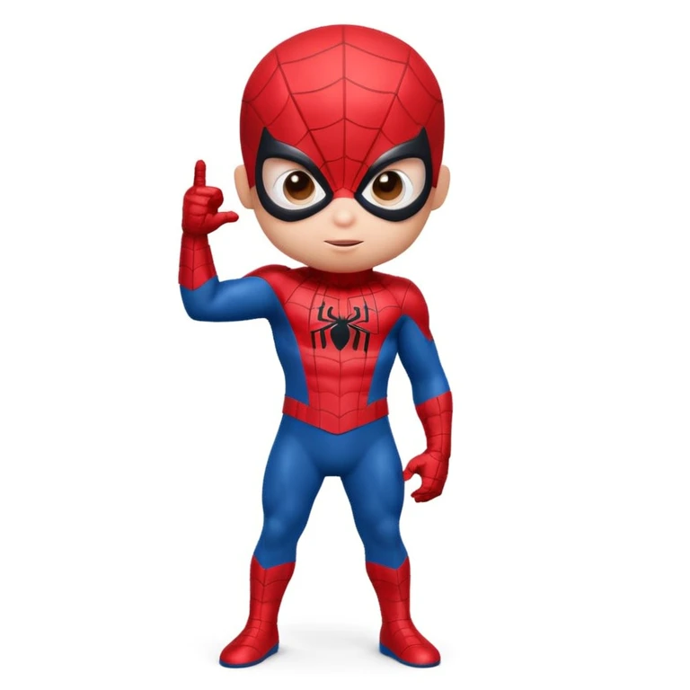 A 3d small funny baby spiderman superhero in stand pose emoji