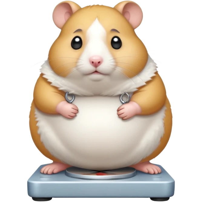 fat hamster big belly stepping on a broken scale looking guilty with a tear emoji