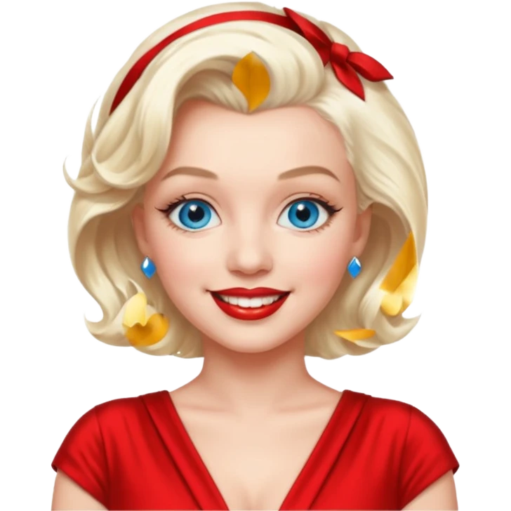 Marilyn Monroe with blue eyes, platinum blonde hair, red outfit emoji
