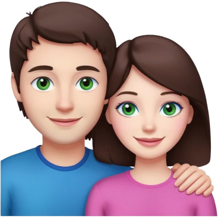 pink polaroid photo of a couple thats white with brunette hair blue and green eyes emoji