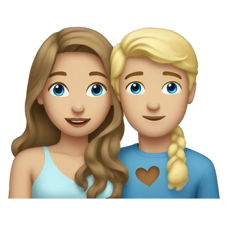 A girl with brown hair kissing a guy with blonde hair and blue eyes emoji