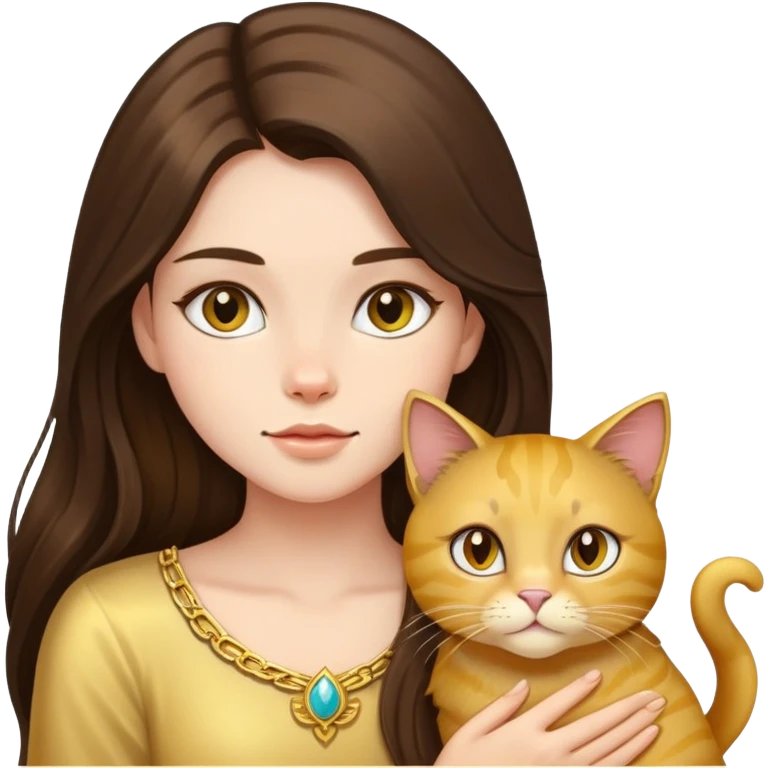 Girl brunette  long hair with gold cat emoji