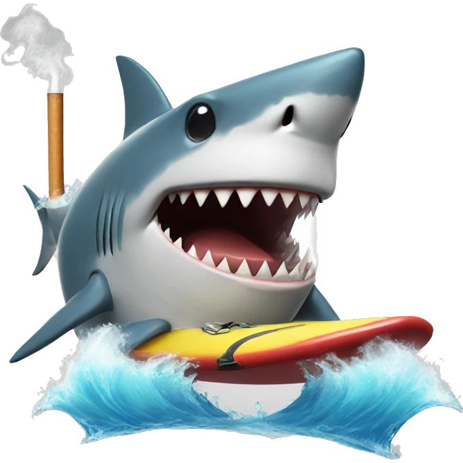 Shark surfing while smoking a cigarette and winking emoji