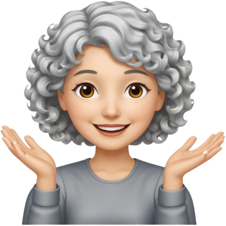 silver, short, wavy-haired with curls, smiling/happy pretty lady, silver top, clapping hands

 emoji