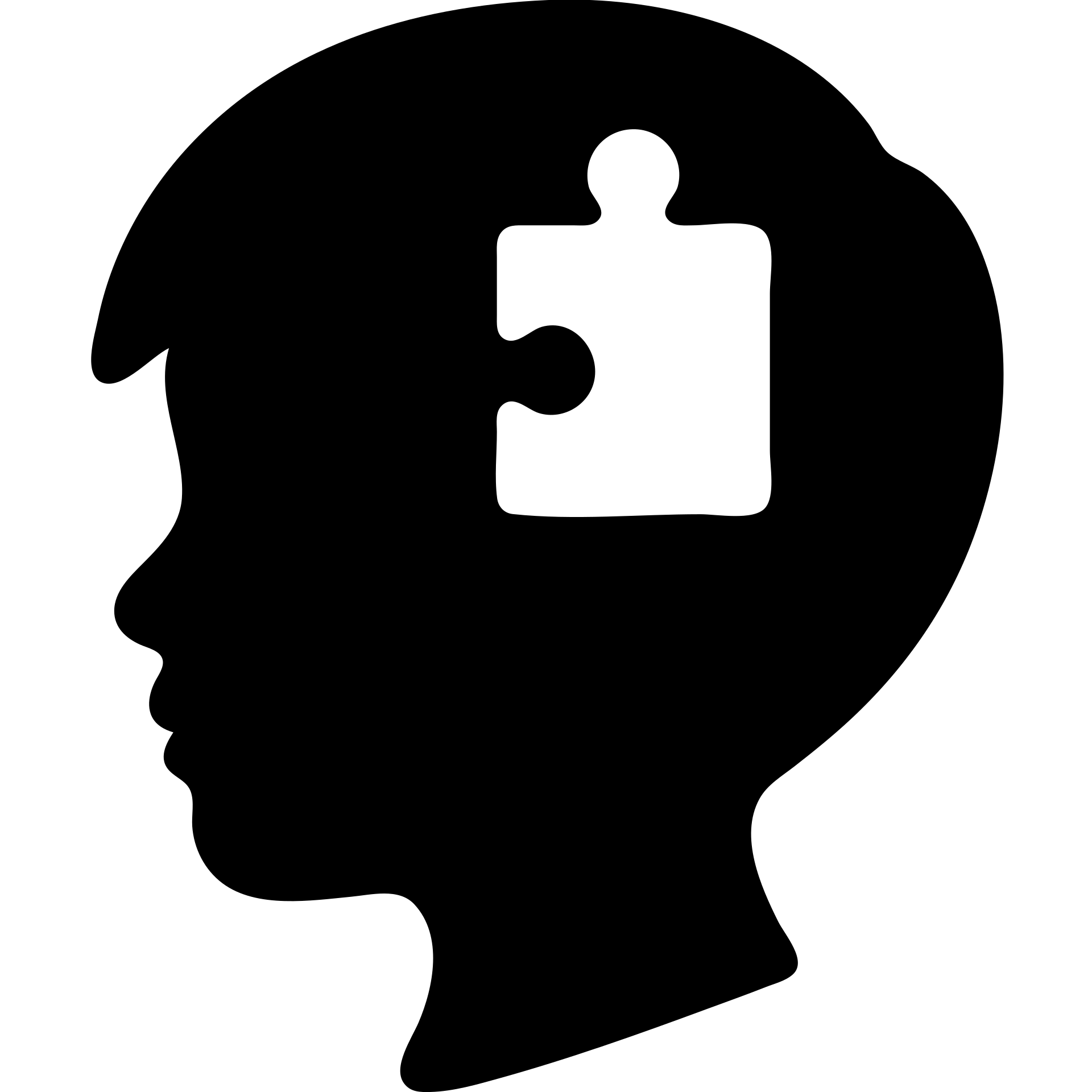 silhouette of a boy’s head with a puzzle piece inside, symbolizing genius emoji