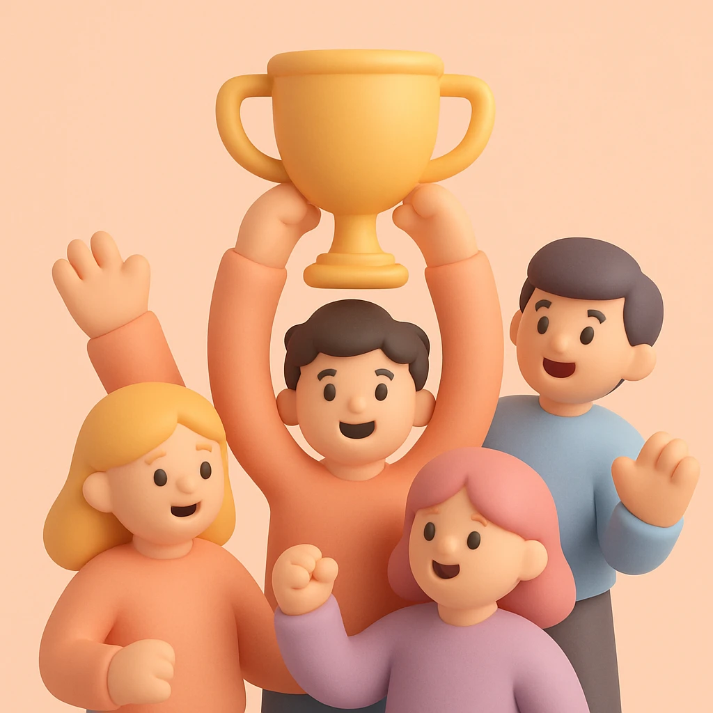team celebrating with trophy emoji