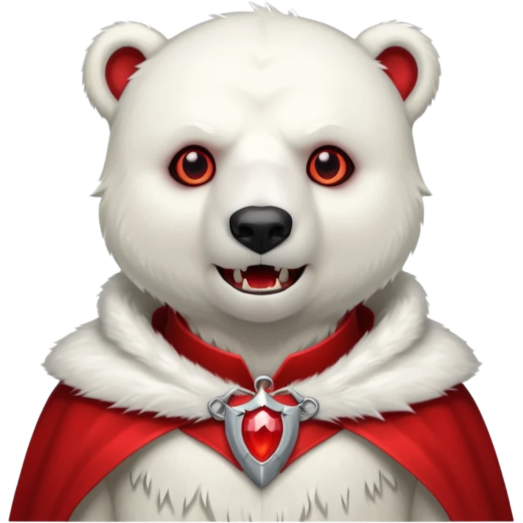 Vampire animal, polar bear in red collar cloak, red eye, fangs emoji