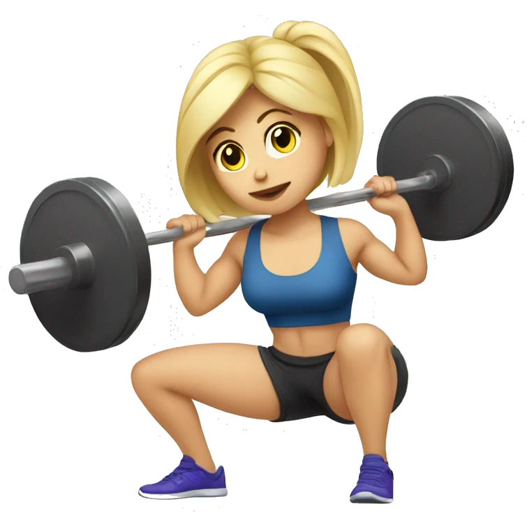 Blonde girl doing squats with barbell emoji