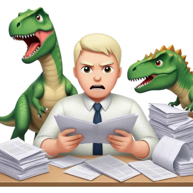 office Dinosaurs, angry, papers everywhere emoji