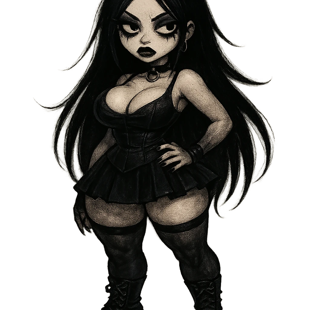 goth girl with exaggerated proportions in a dark, edgy style emoji