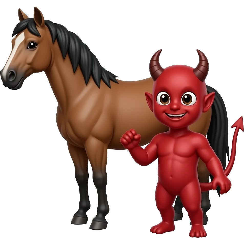 un caballo con un demonio emoji