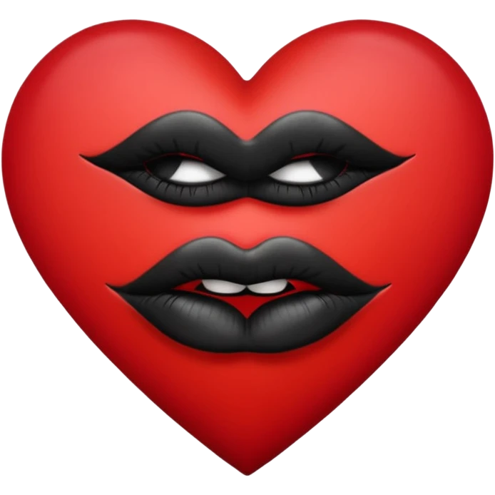 A solid red gradient heart, with three black lipstick kiss marks of different angles printed on it, retro matte texture, high contrast, clean edges, sticker style, romantic and sexy vibe, minimalist 2D illustration, no background
 emoji