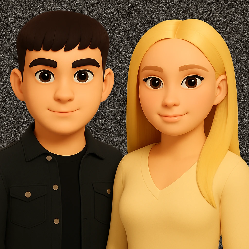 Make the people in the image stand slightly farther apart from each other, preserving the original style and background. emoji