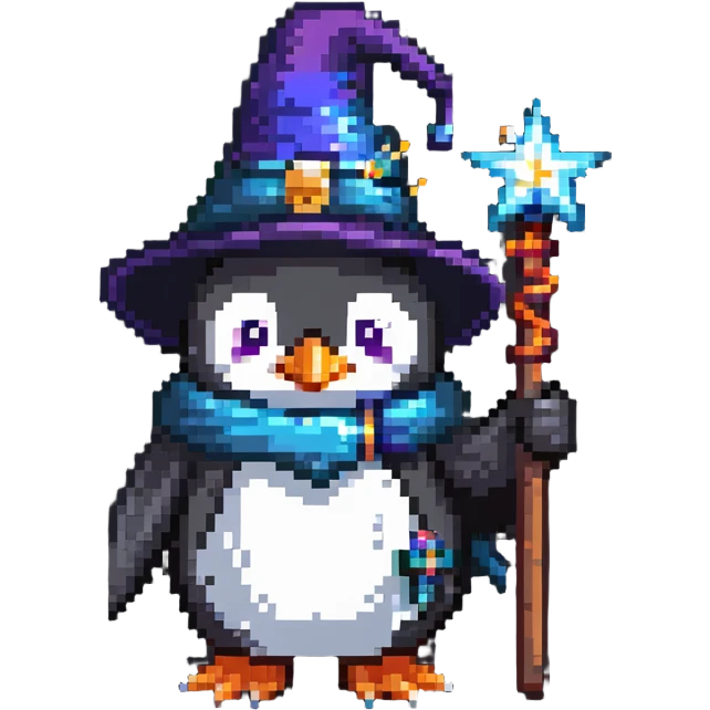 penguin wizard with magic wand emoji