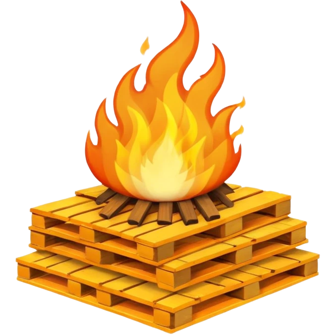 emoji style bonfire made from a stack of wooden pallets, simple, bold, expressive flames, minimal details emoji