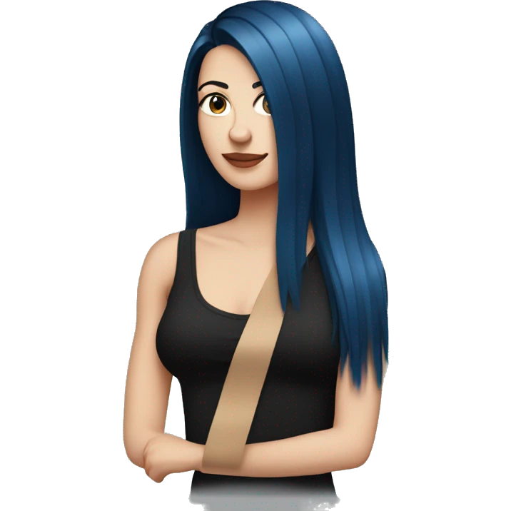 white girl with long straight dark blue hair wearing black tank top emoji