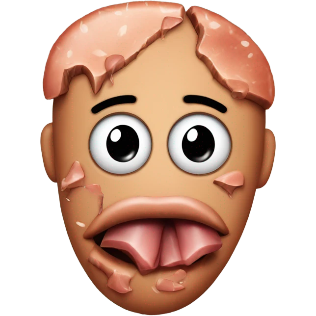 A steak with chad face that has inner demons and is trying to keep a straight face with tears streaming down his cheeks  emoji