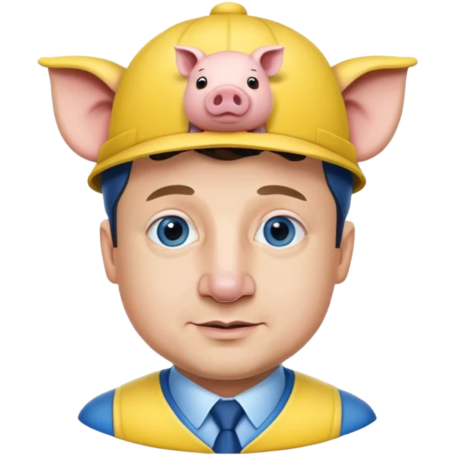President Zelensky's head on a pig body wearing a yellow and blue hat emoji