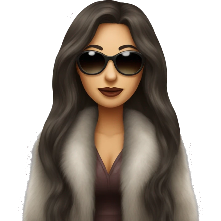 Beautiful long hair brunette mob wife with fur coat and sunglasses emoji
