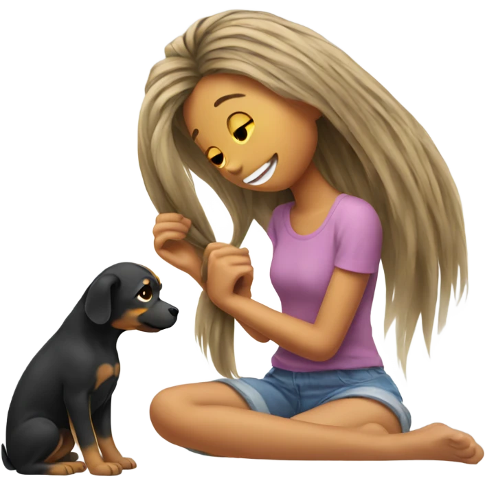  Dog playing with girls hair emoji