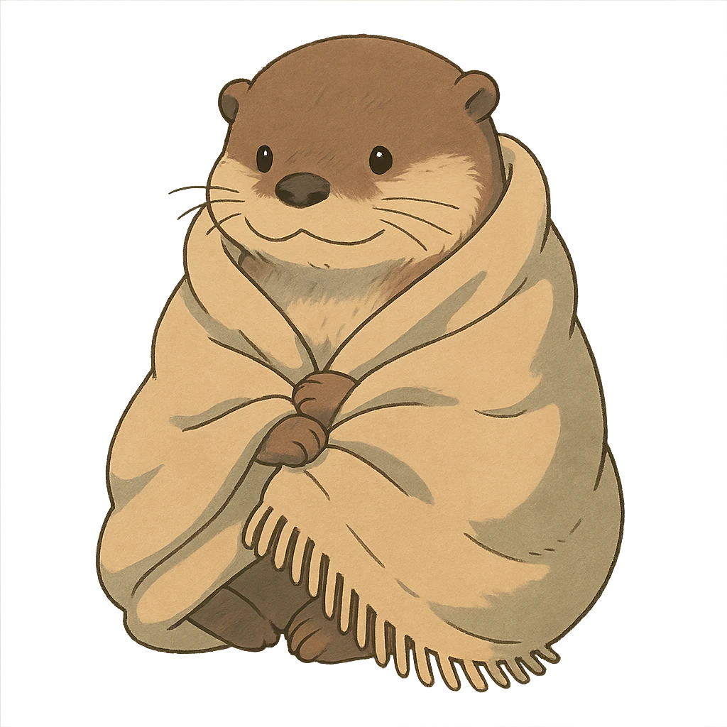 otter cozy in blanket, soft colors emoji
