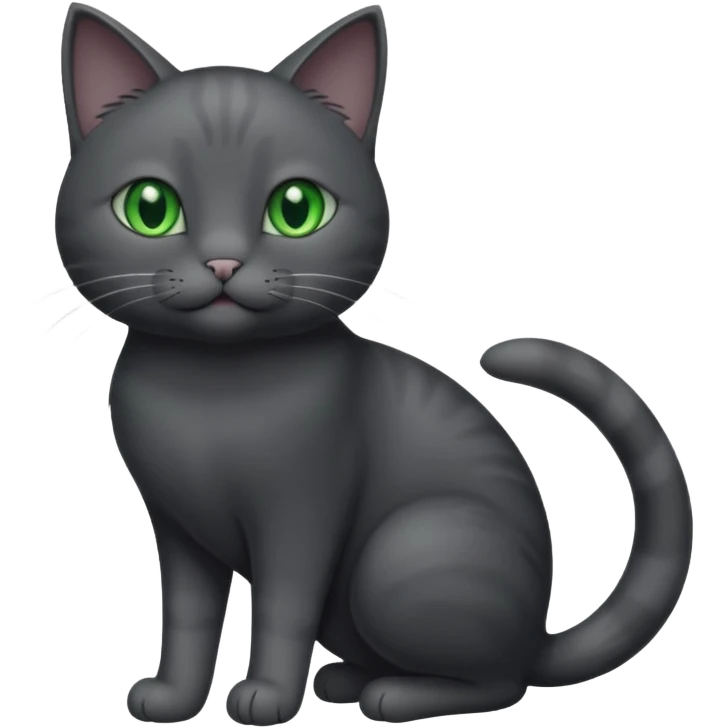 full body gorgeous solid dark grey cat with green eyes, white paws and white whiskers playing emoji