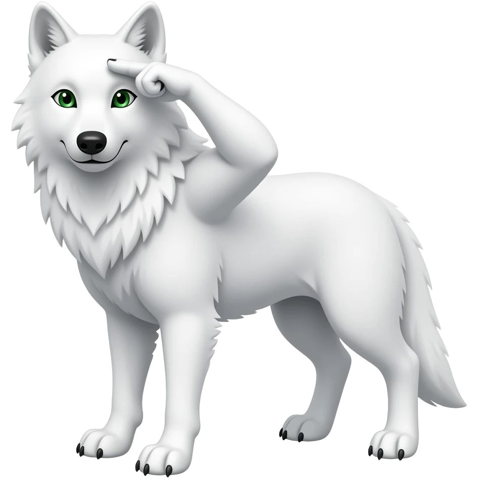 White Wolf green eyes head paw saluting emoji
