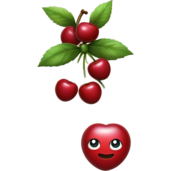 An emoji of two cherries hanging from a ribbon bow, with the cherries dangling below the tied bow emoji