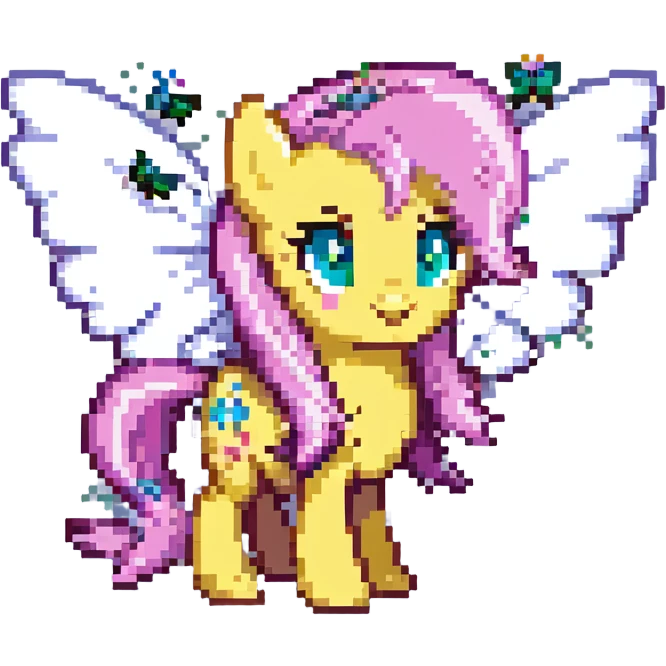Fluttershy with butterflies flying around her pixel art style emoji
