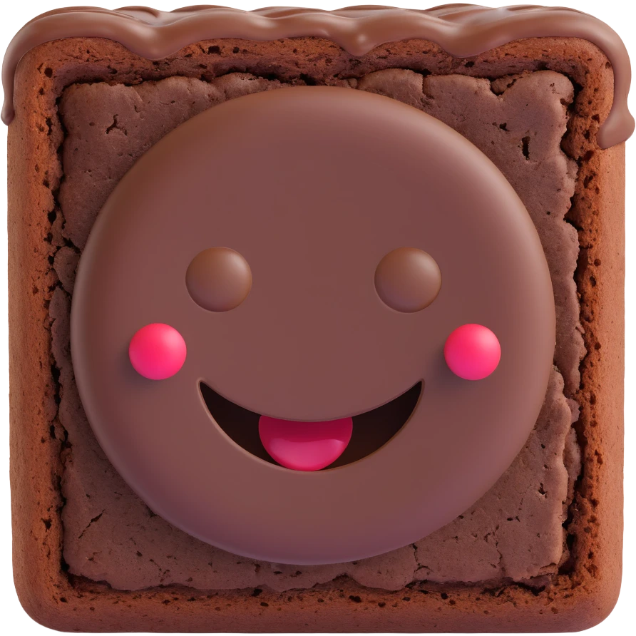 3D chocolate brownie with a smiley face, cute and rounded, 3D emoji style emoji
