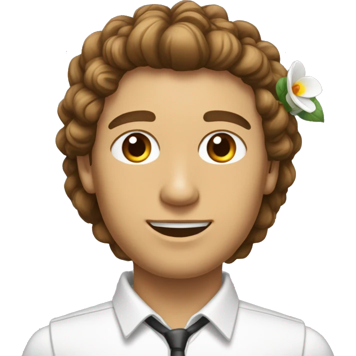 Homme blanc, qui a une fleur dans les cheveux brun et une cicatrice sur l'oeil droit emoji