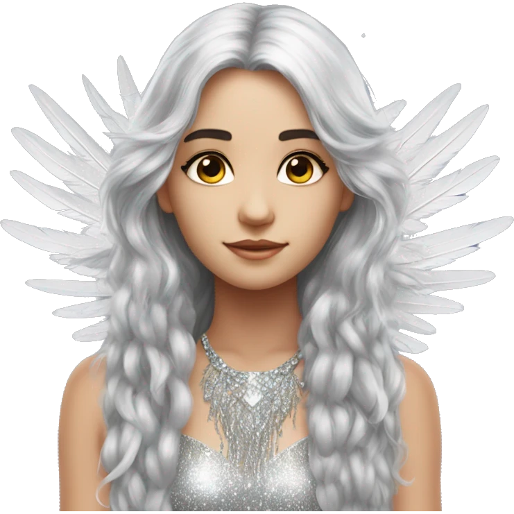 big wings, silver, feather, sparckly,Beautiful, fairy, long hair emoji