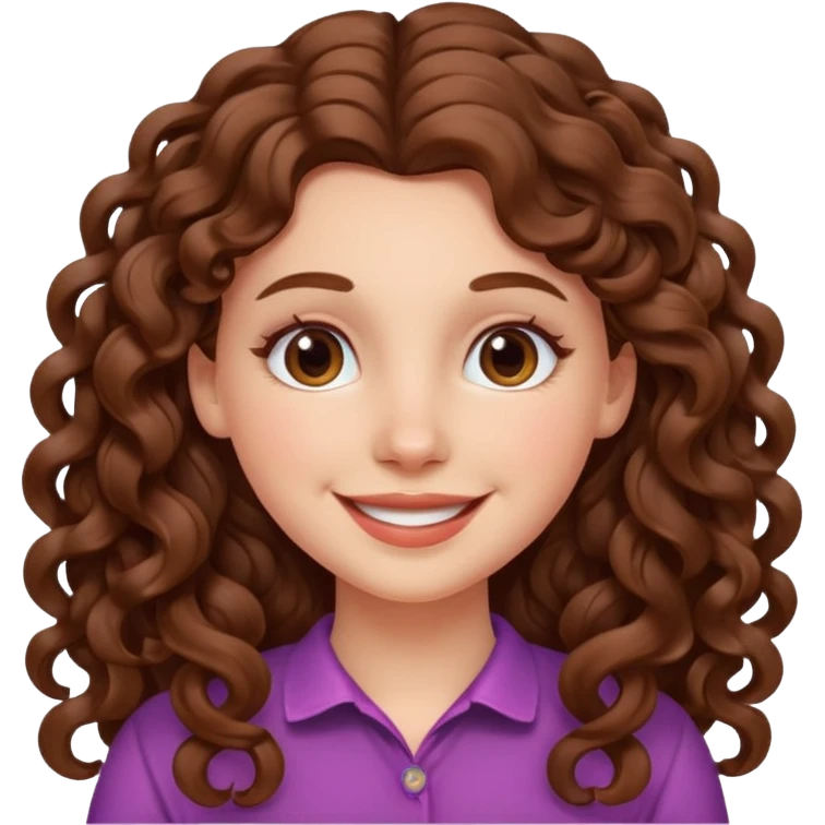 white girl with long curly brown hair, smiling emoji