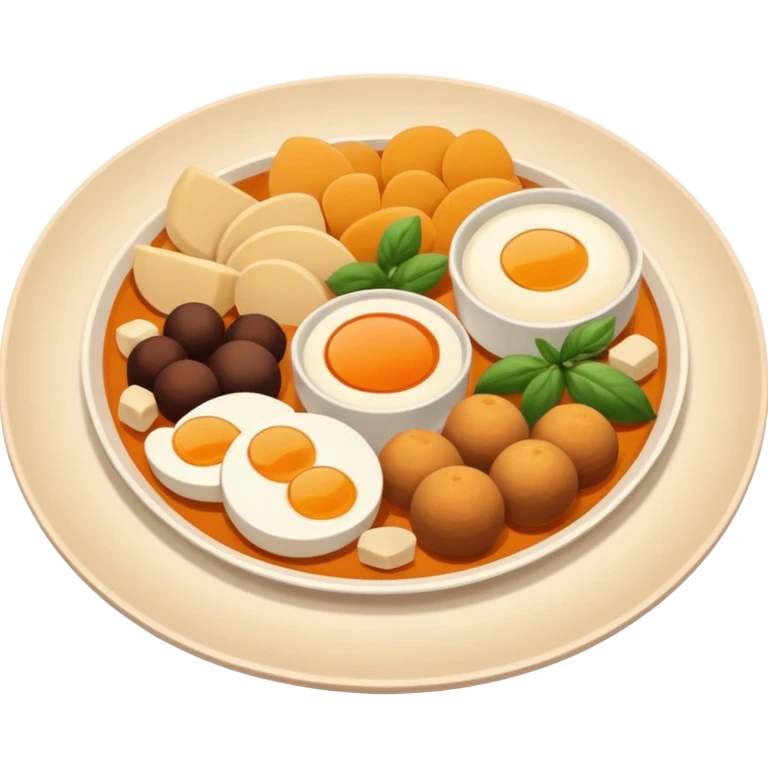 Homemade dishes on a plate, warm cozy colors, simple shapes, flat design, high contrast, friendly and inviting. emoji