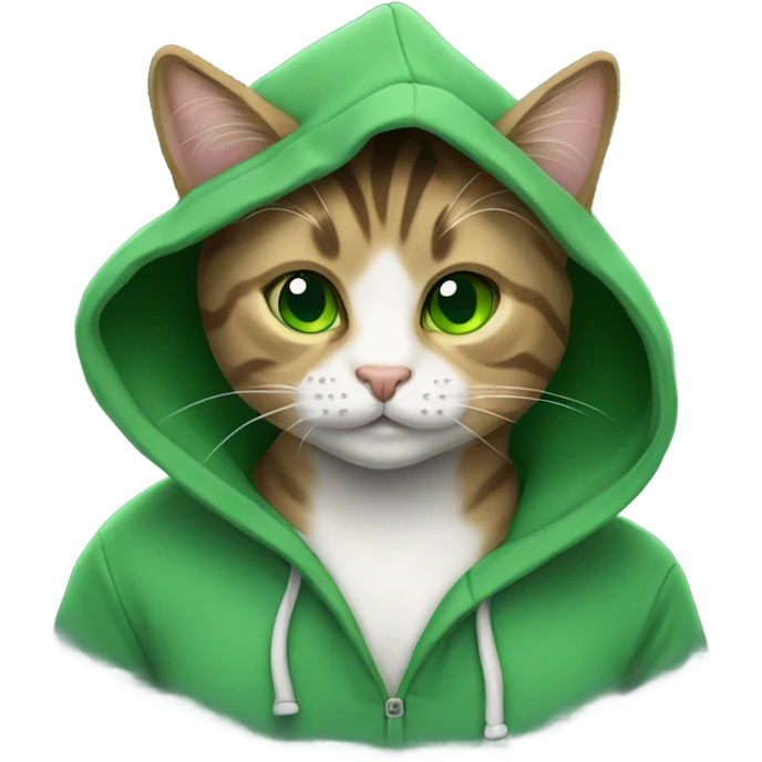 tabby cat with green eyes wearing a hoodie emoji