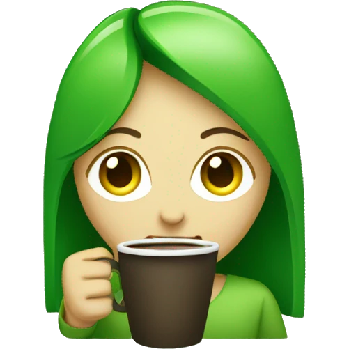 green girl with coffee and camera emoji