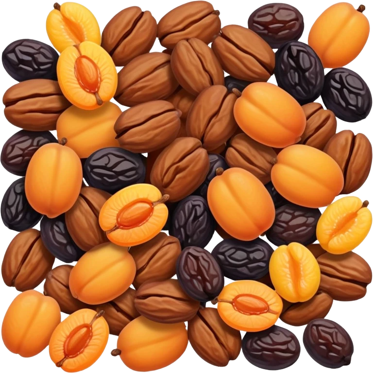 dried fruits assortment with raisins, dried apricots, prunes and dates emoji