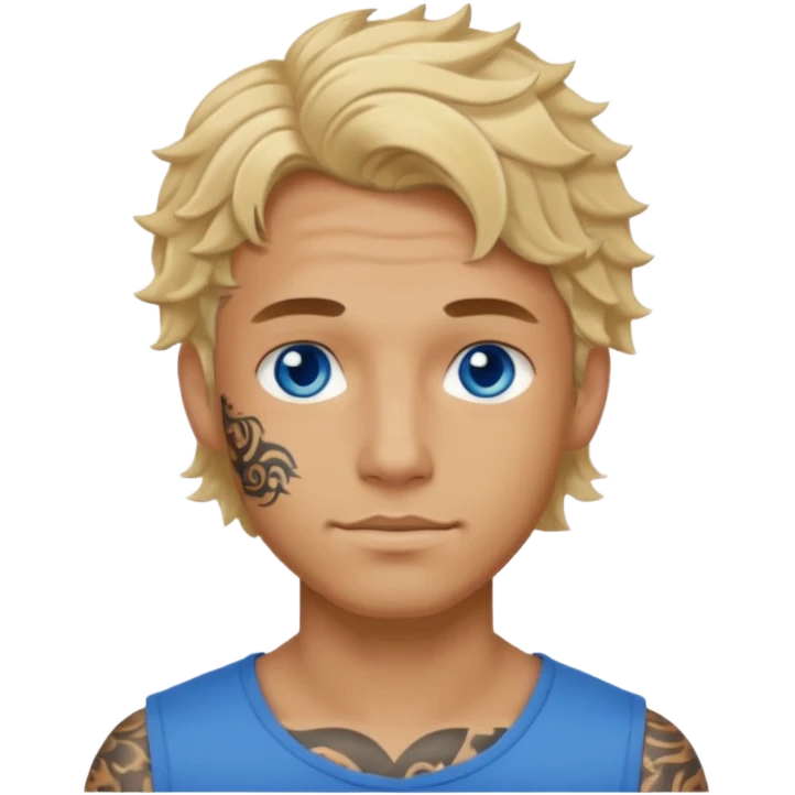 man with tattoo, blonde wavy hair emoji