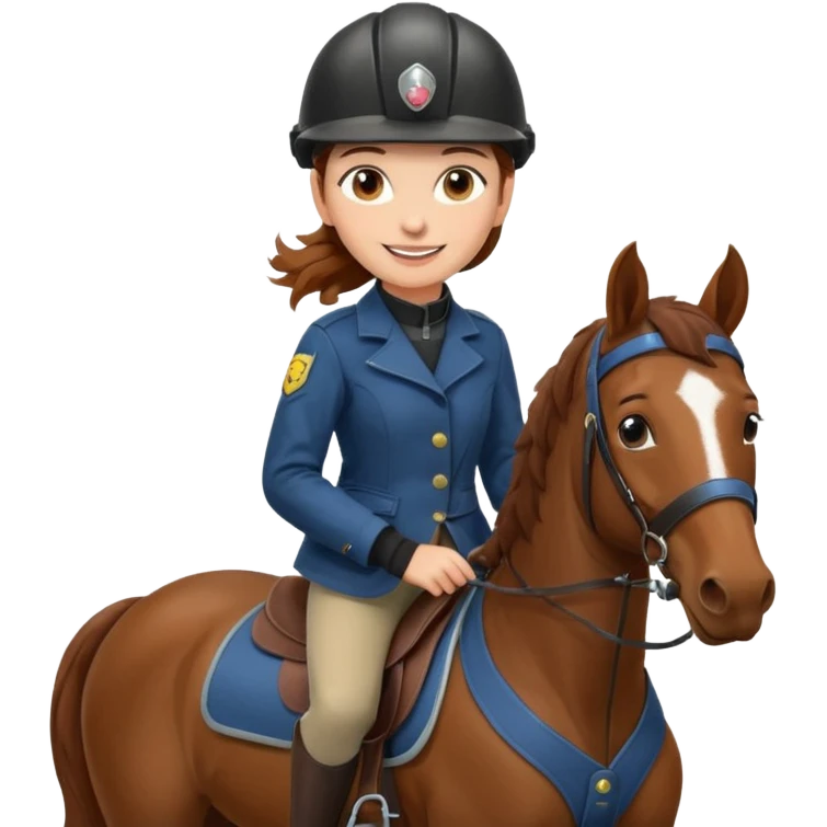 brown haired girl on a cheatnut hporse smiling' emoji