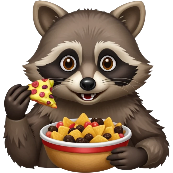 Crazy looking raccoon eating junk food  emoji