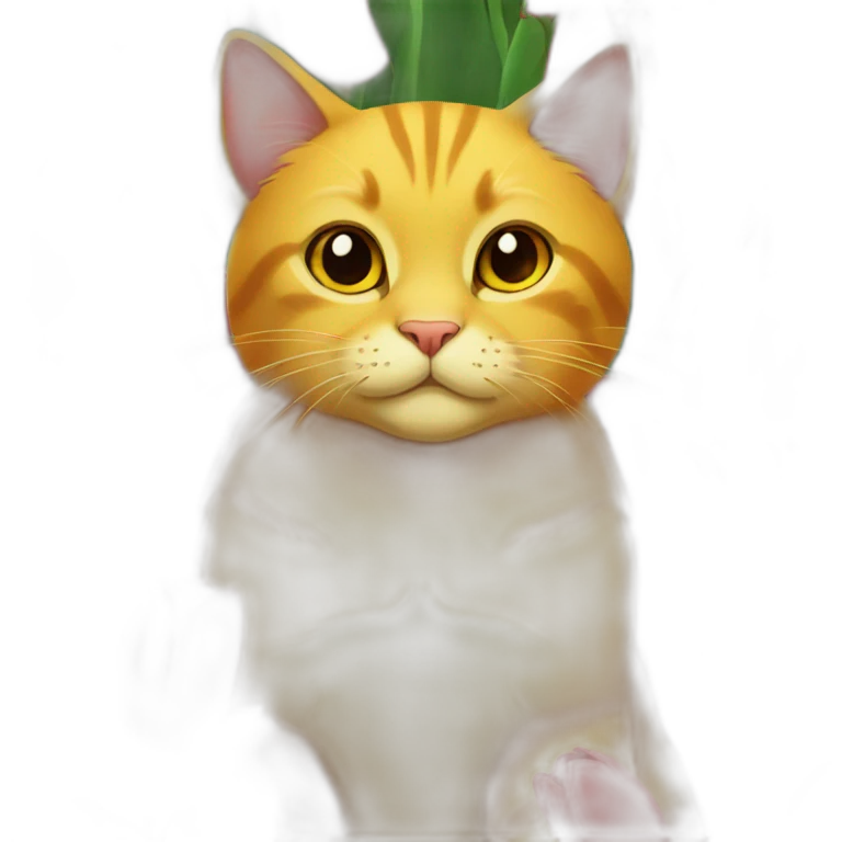 Yellow cat with red tulips background emoji