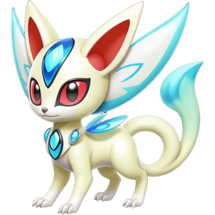 Shiny Colorful glowing glossy smooth soft silky Futuristic Cyber-Vernid-Trico-Meloetta-Latias-Koraidon-Peppercat-Protogen-Pokémon-Digimon-Fakémon-fusion-hybrid-creature emoji