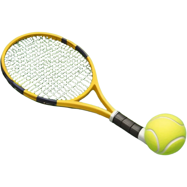 A tennis racket and ball on a grass or hardcourt surface, symbolizing the sport. The racket has a sleek design with tightly strung strings, while the bright tennis ball rests nearby, capturing the essence of precision, agility, and competition. emoji