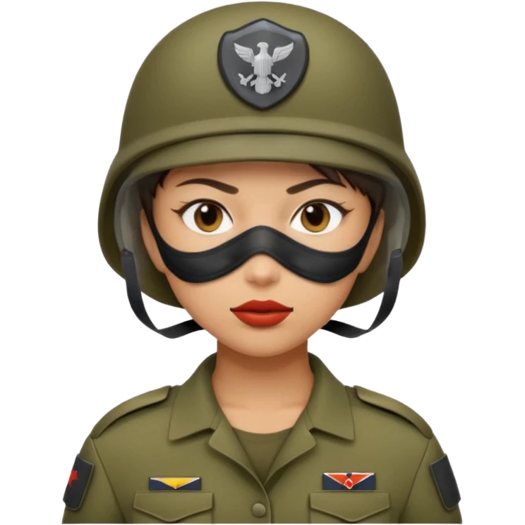 woman soldier with hair style wearing mouth mask emoji