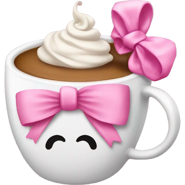 Coffee cup with a pink coquette bow on it emoji