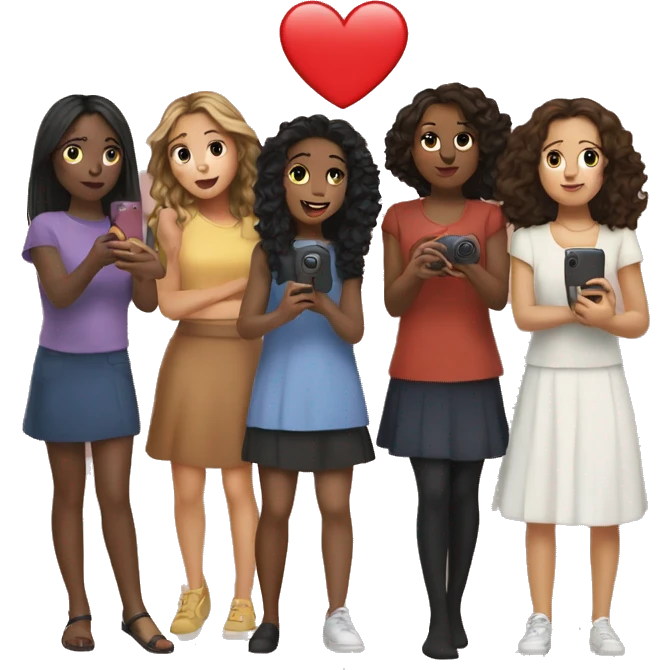 8 girls doing a photo like in Friends serial and a heart emoji