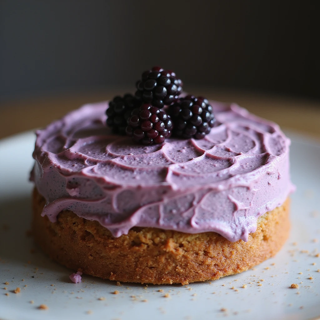 realistic round cake with blackberry frosting and fresh blackberries, photorealistic style emoji