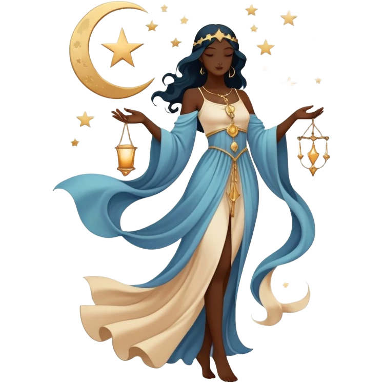 Mystical tarot card with flowing clothing silhouette, ethereal fashion symbol with stars and moon elements emoji