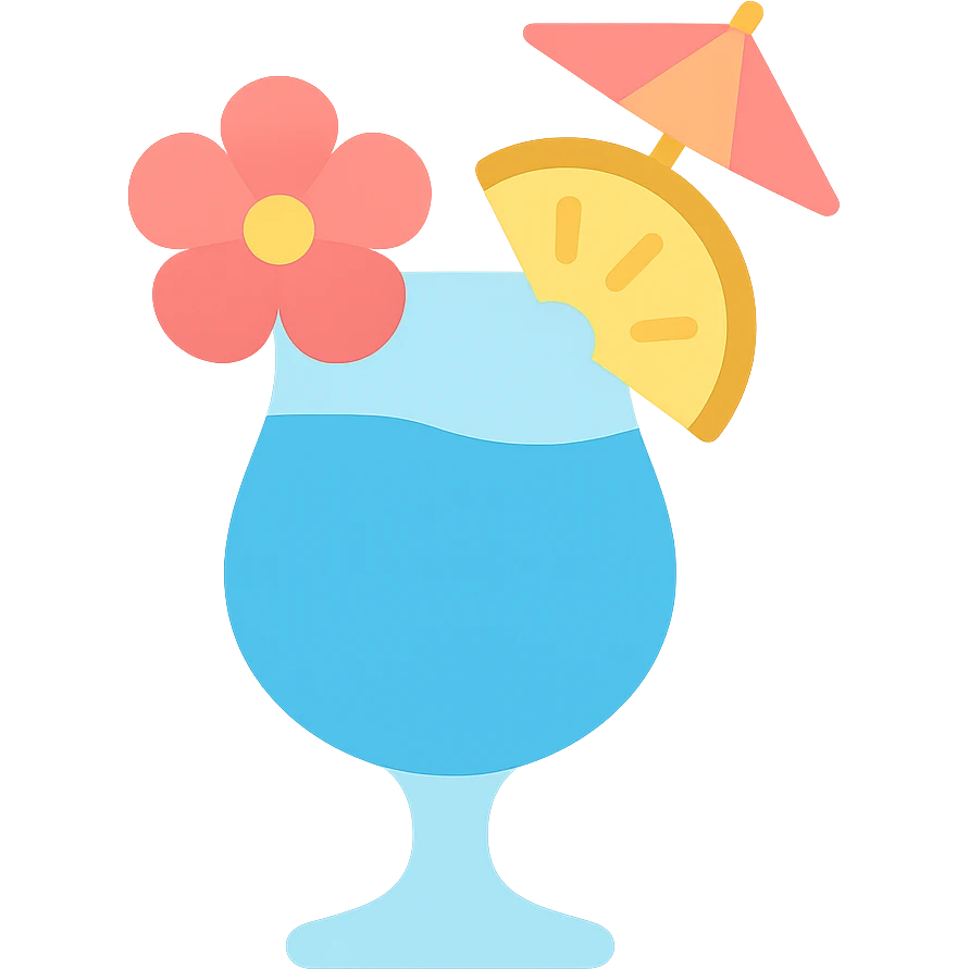 blue tropical cocktail with hibiscus, pineapple, and paper umbrella garnish emoji