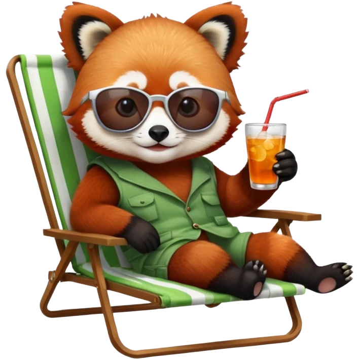 Red panda laying back on lawn chair with a drink wearing sun glasses emoji
